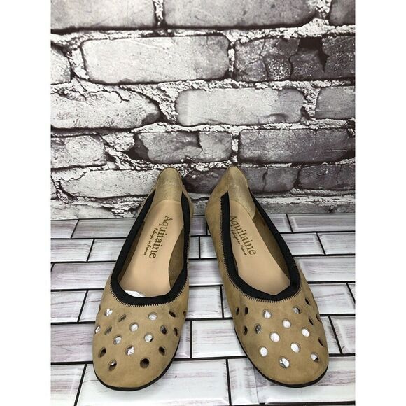 Aquitaine Brown Leather Perforated Ballet Flats Round Toe Shoes Women Sz 40EU/9M - Picture 15 of 16